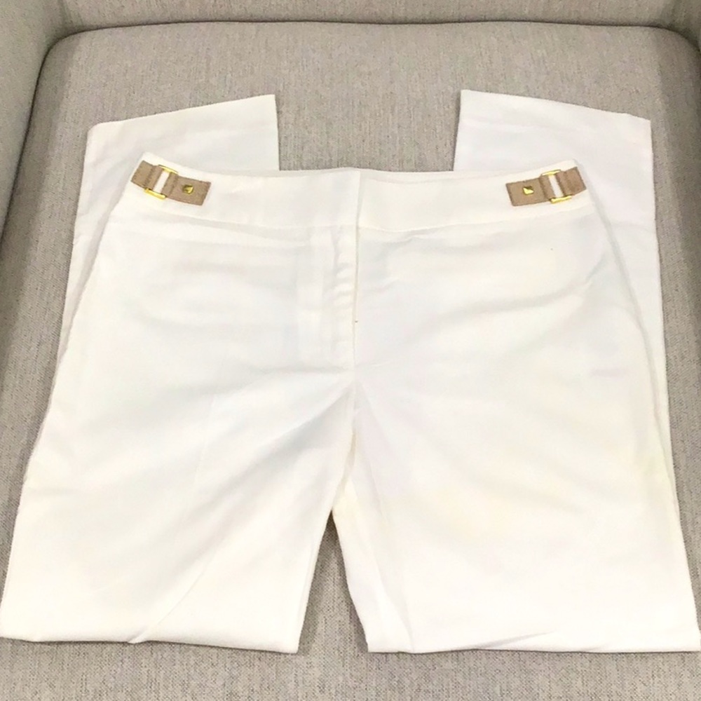 🆕 CALVIN KLEIN Modern Fit Tab-Front Trousers Mid rise Straight Leg White